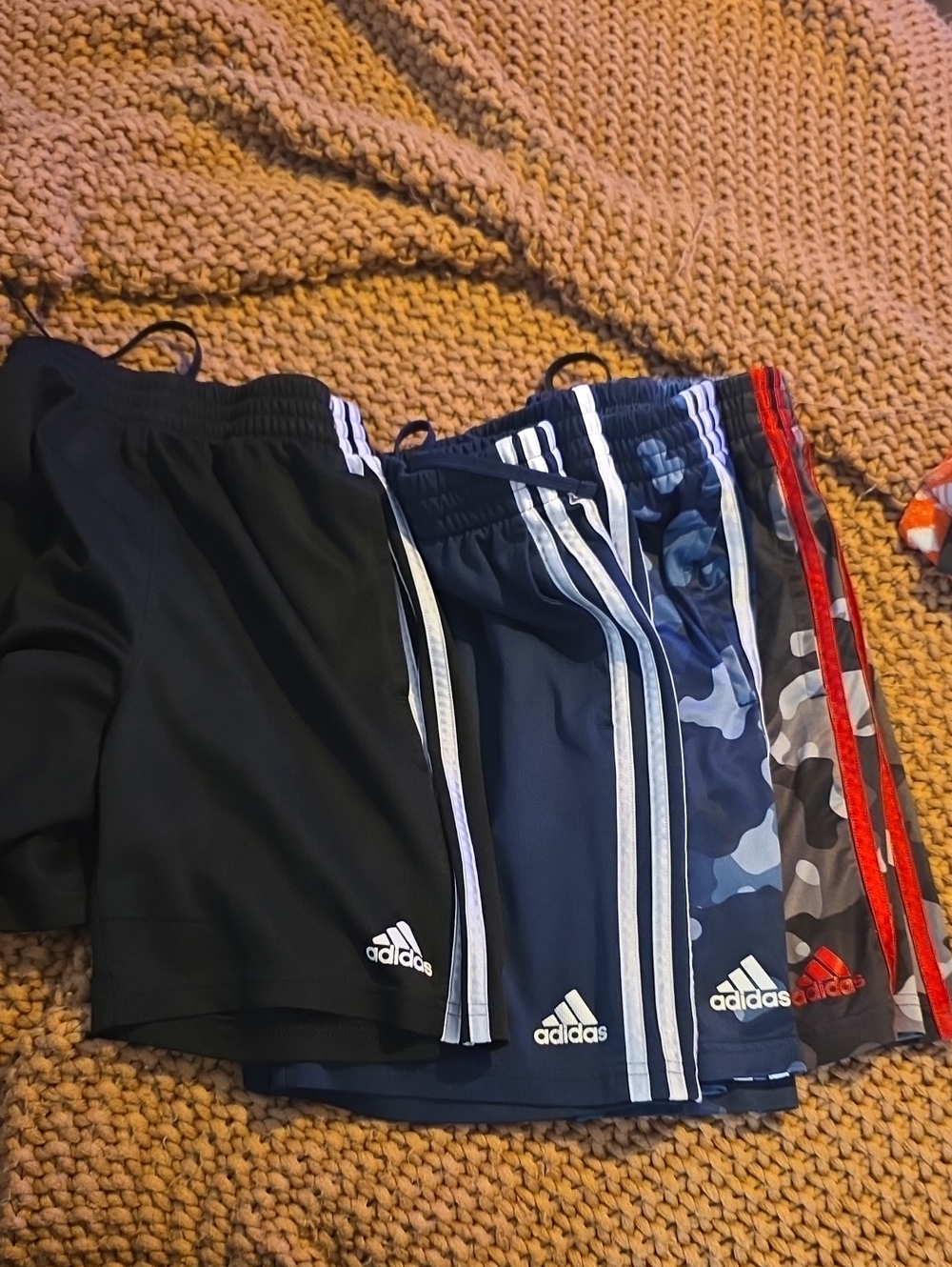 adidas Kids Shorts — Black, Navy, Camo, Red-Trim Mix